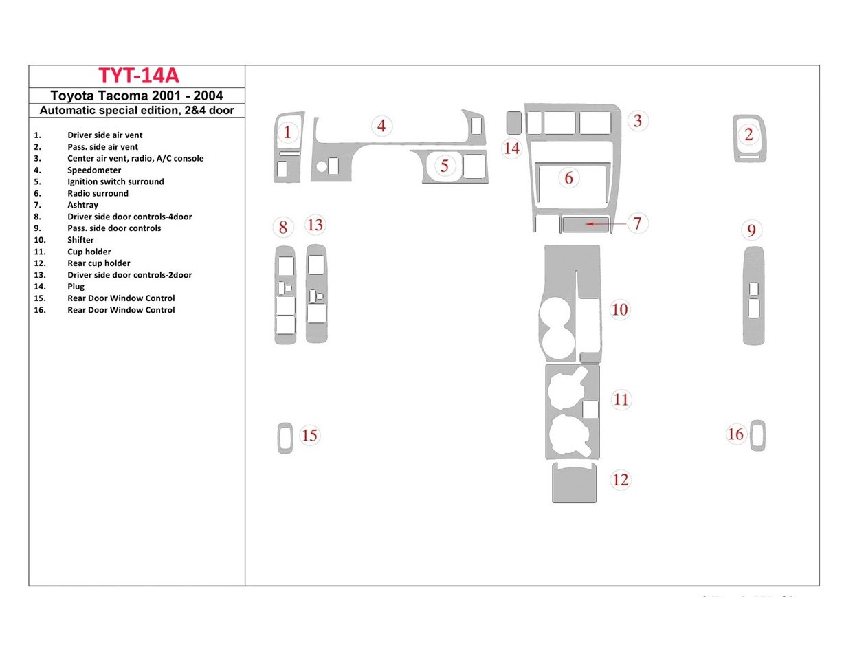 Toyota Tacoma 2000-2004 Automatic Gearbox special edition, 2&4 Doors Interior BD Dash Trim Kit