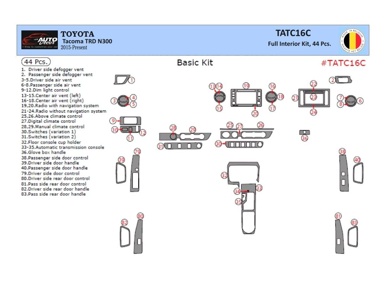 Toyota Tacoma DoubleCab 2016-2020 Kit la décoration du tableau de bord 44-Pièce - 1 - habillage decor de tableau de bord