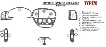 Toyota Tundra 2000-2002 2 & 4 Doors, Basic Set, 12 Parts set BD Interieur Dashboard Bekleding Volhouder