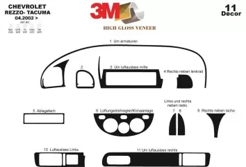 Chevrolet Rezzo-Tacuma 04.2002 3M 3D Interior Dashboard Trim Kit Dash Trim Dekor 11-Parts