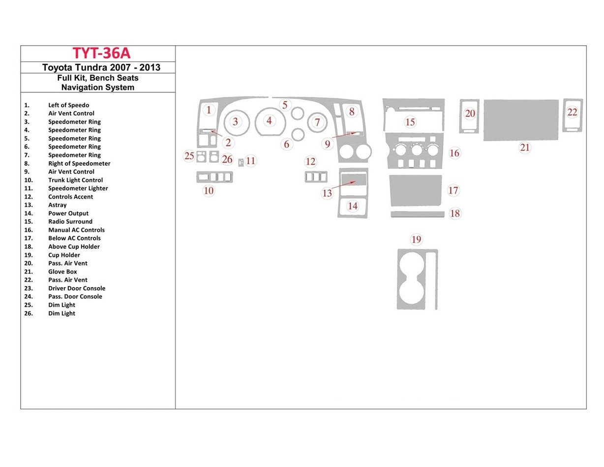 Toyota Tundra 2007-UP Voll Satz, Bucket Seats, Manual Gearbox AC Control BD innenausstattung armaturendekor cockpit dekor - 1- C
