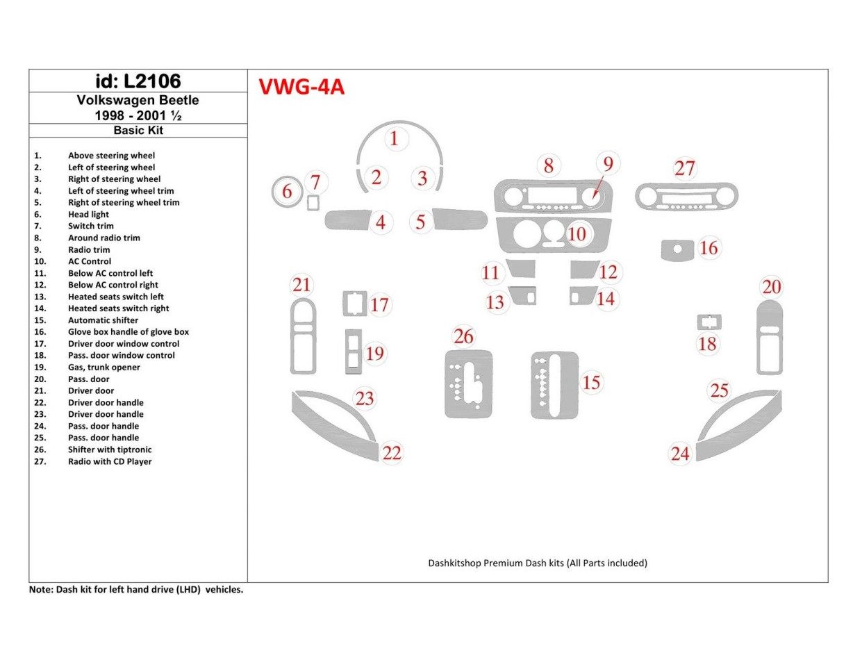 Volkswagen Beetle 1998-2001 Basic Set Interior BD Dash Trim Kit