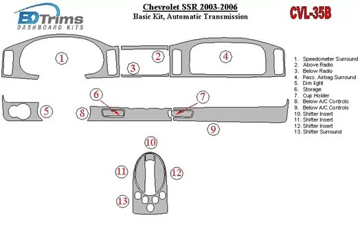 Chevrolet SSR 2003-2006 Grundset BD innenausstattung armaturendekor cockpit dekor - 1- Cockpit Dekor Innenraum