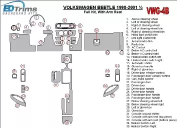 Volkswagen Beetle 1998-2001 Full Set, With Armrest, 33 Parts set Interior BD Dash Trim Kit