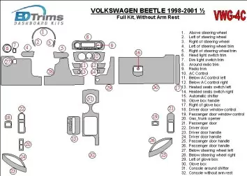 Volkswagen Beetle 1998-2001 Full Set, Without Armrest, 32 Parts set, Interior BD Dash Trim Kit