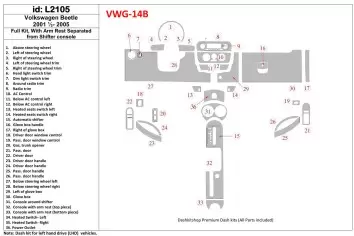 Volkswagen Beetle 2001-2005 Full Set fits Cabrio and Coupe With Armrest Interior BD Dash Trim Kit