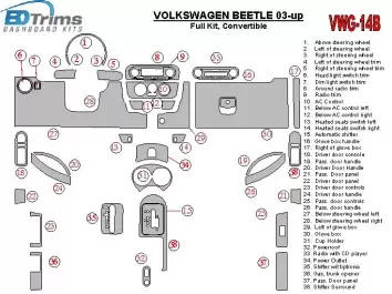 Volkswagen Beetle 2001-2005 Full Set fits Cabrio and Coupe With Armrest Interior BD Dash Trim Kit
