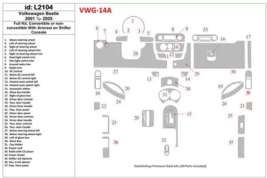 Volkswagen Beetle 2001-2005 Voll Satz BD innenausstattung armaturendekor cockpit dekor - 1- Cockpit Dekor Innenraum