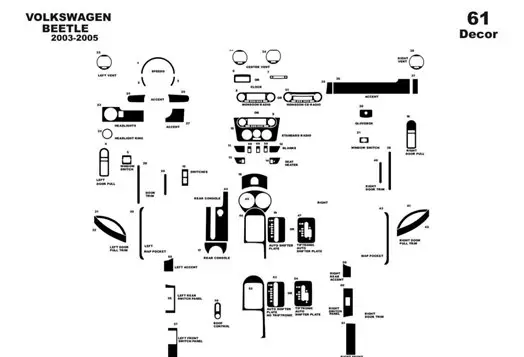 Volkswagen Beetle 2003-2005 Mittelkonsole Armaturendekor Cockpit Dekor 61-Teilige - 1- Cockpit Dekor Innenraum