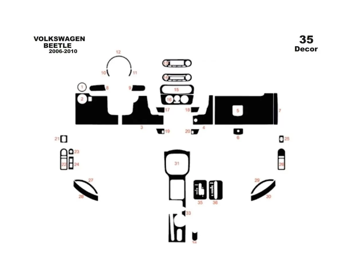 Volkswagen Beetle 2006-2010 3D Inleg dashboard Interieurset aansluitend en pasgemaakt op he 35-Teile