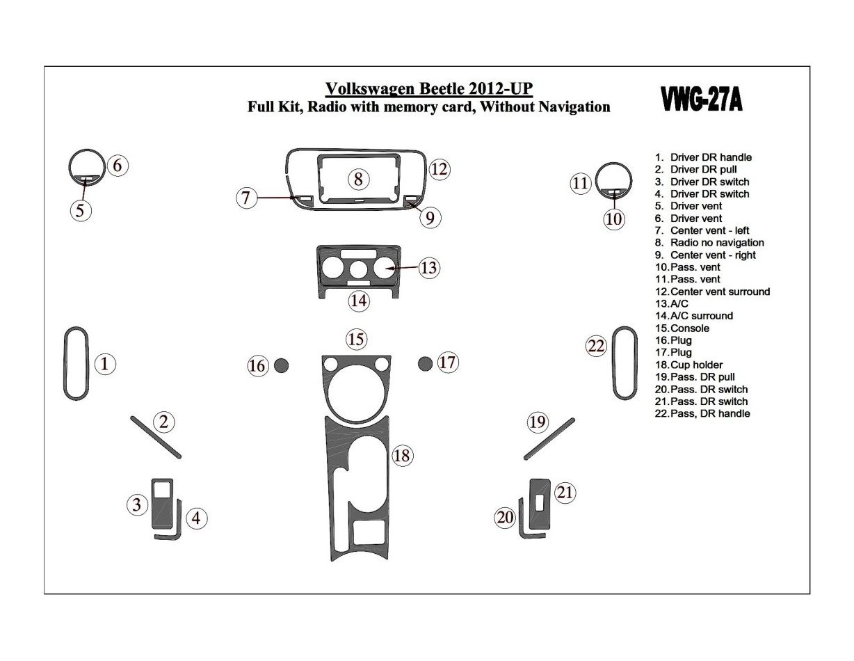 Volkswagen Beetle 2012-UP Full Set, Audio SD Card, Without NAVI Interior BD Dash Trim Kit