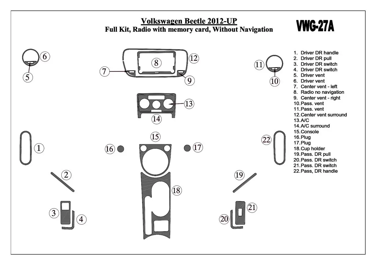 Volkswagen Beetle 2012-UP Voll Satz, Audio SD Card, Without NAVI BD innenausstattung armaturendekor cockpit dekor - 1- Cockpit D