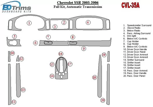 Chevrolet SSR 2003-2006 Voll Satz BD innenausstattung armaturendekor cockpit dekor - 1- Cockpit Dekor Innenraum