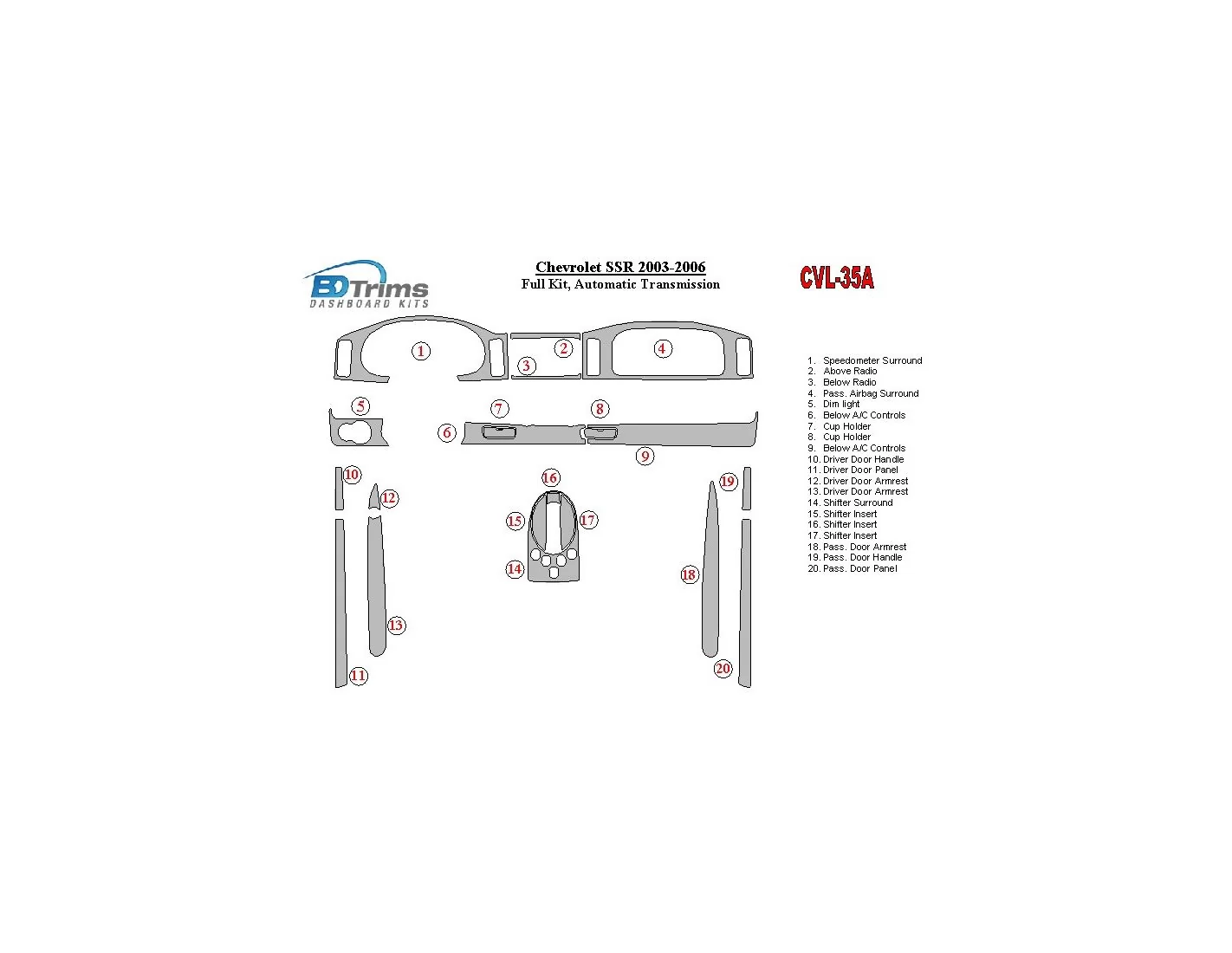 Chevrolet SSR 2003-2006 Voll Satz BD innenausstattung armaturendekor cockpit dekor - 1- Cockpit Dekor Innenraum