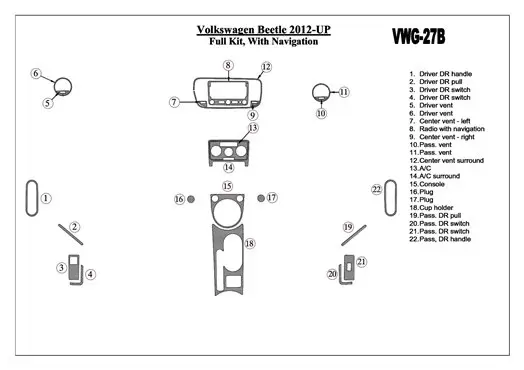 Volkswagen Beetle 2012-UP Full Set, With NAVI BD Interieur Dashboard Bekleding Volhouder