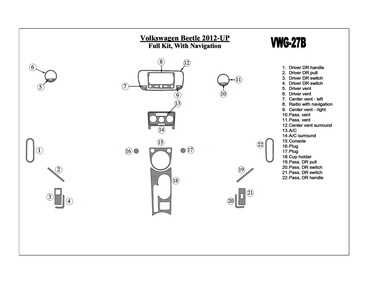 Volkswagen Beetle 2012-UP Full Set, With NAVI BD Interieur Dashboard Bekleding Volhouder