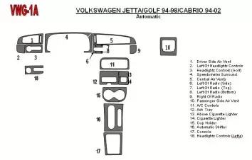 Volkswagen Cabrio 1994-2002 Automatic Gearbox, 18 Parts set BD Interieur Dashboard Bekleding Volhouder