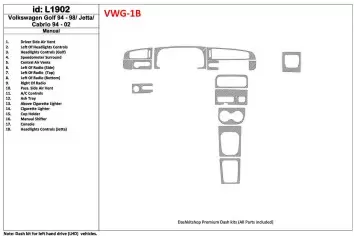 Volkswagen Cabrio 1994-2002 Manual Gearbox, 18 Parts set BD Interieur Dashboard Bekleding Volhouder