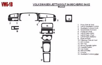 Volkswagen Cabrio 1994-2002 Manual Gearbox, 18 Parts set BD Interieur Dashboard Bekleding Volhouder