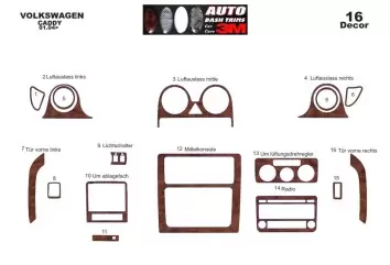 Volkswagen Caddy 01.04-08.09 3M 3D Interior Dashboard Trim Kit Dash Trim Dekor 16-Parts