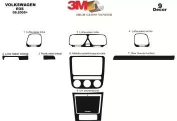 Volkswagen Eos 09.05 - 12.10 3D Inleg dashboard Interieurset aansluitend en pasgemaakt op he 9 -Teile