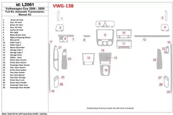 Volkswagen EOS 2006-2009 Full Set, Automatic Gearbox, Aircondition Interior BD Dash Trim Kit
