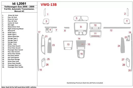 Volkswagen EOS 2006-2009 Full Set, Automatic Gearbox, Aircondition Cruscotto BD Rivestimenti interni