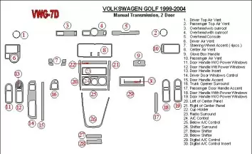 Volkswagen Golf 1999-2004 2 Doors, with glowe-box, 26 Parts set BD innenausstattung armaturendekor cockpit dekor - 2- Cockpit De