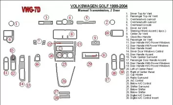 Volkswagen Golf 1999-2004 2 Doors, with glowe-box, 26 Parts set Interior BD Dash Trim Kit