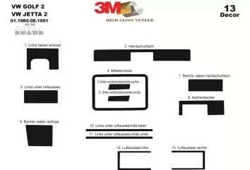 Volkswagen Golf II Jetta II 85-91 Mittelkonsole Armaturendekor Cockpit Dekor 13-Teilige - 3- Cockpit Dekor Innenraum