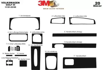 Volkswagen Golf III 08.91 - 03.95 Kit Rivestimento Cruscotto all'interno del veicolo Cruscotti personalizzati 20-Decori