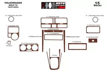 Volkswagen Golf IV 10.97 - 09.03 3D Inleg dashboard Interieurset aansluitend en pasgemaakt op he 15 -Teile