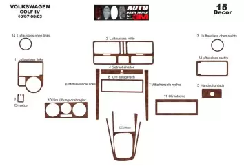 Volkswagen Golf IV 10.97-09.03 3M 3D Interior Dashboard Trim Kit Dash Trim Dekor 15-Parts