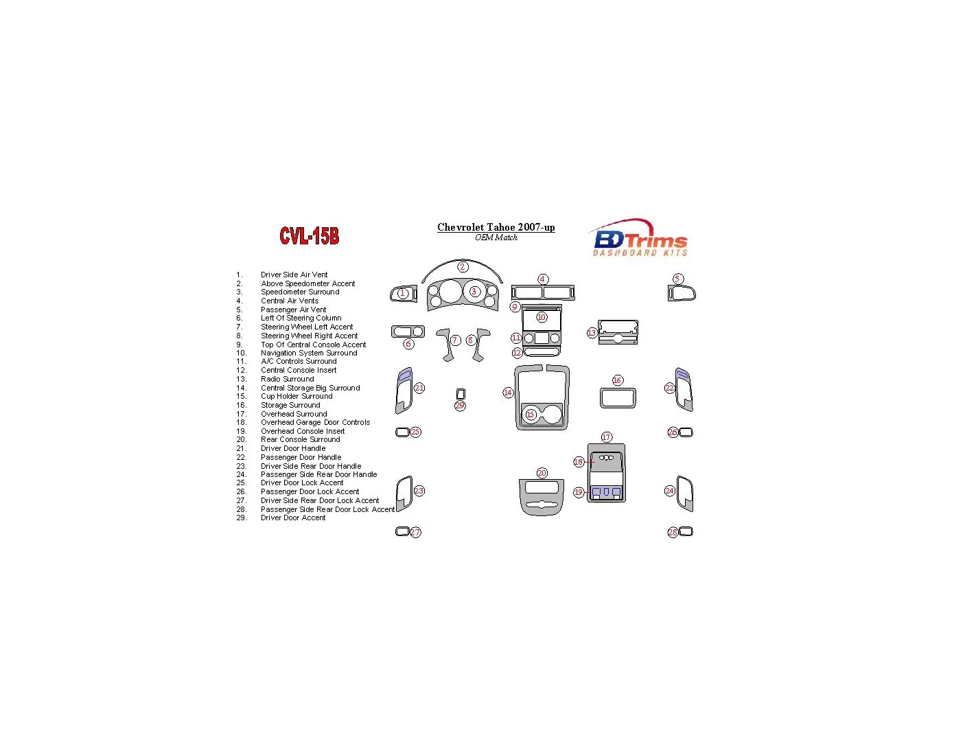 Chevrolet Tahoe 2007-UP OEM Compliance BD Kit la décoration du tableau de bord - 1 - habillage decor de tableau de bord