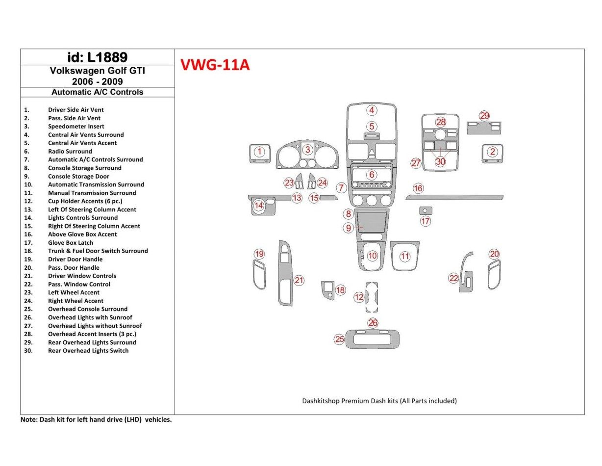 Volkswagen GTI 2006-UP Automatic Gearbox A/C Control Interior BD Dash Trim Kit