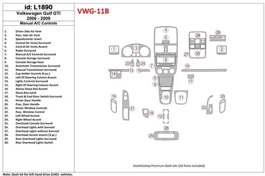 Volkswagen Golf V GTI 2006-UP boîte manuellebox A/C Control BD Kit la décoration du tableau de bord - 1 - habillage decor de tab