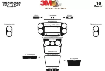 Volkswagen Golf V Plus 12.2004 Mittelkonsole Armaturendekor Cockpit Dekor 16-Teilige - 2- Cockpit Dekor Innenraum