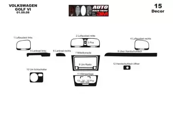 Volkswagen Golf VI 2008 Mittelkonsole Armaturendekor Cockpit Dekor 15-Teilige - 2- Cockpit Dekor Innenraum