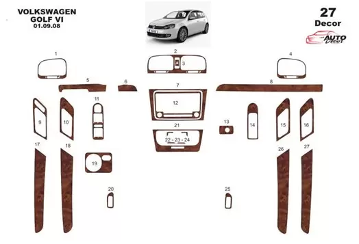 Volkswagen Golf VI 2008 Mittelkonsole Armaturendekor Cockpit Dekor 27-Teilige - 1- Cockpit Dekor Innenraum