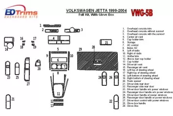 Volkswagen Jetta 1999-2004 Full Set, with glowe-box, 29 Parts set Interior BD Dash Trim Kit