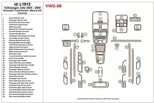 Volkswagen Jetta 2005-2009 Automatic Gear, Manual Gearbox AC Control Interior BD Dash Trim Kit