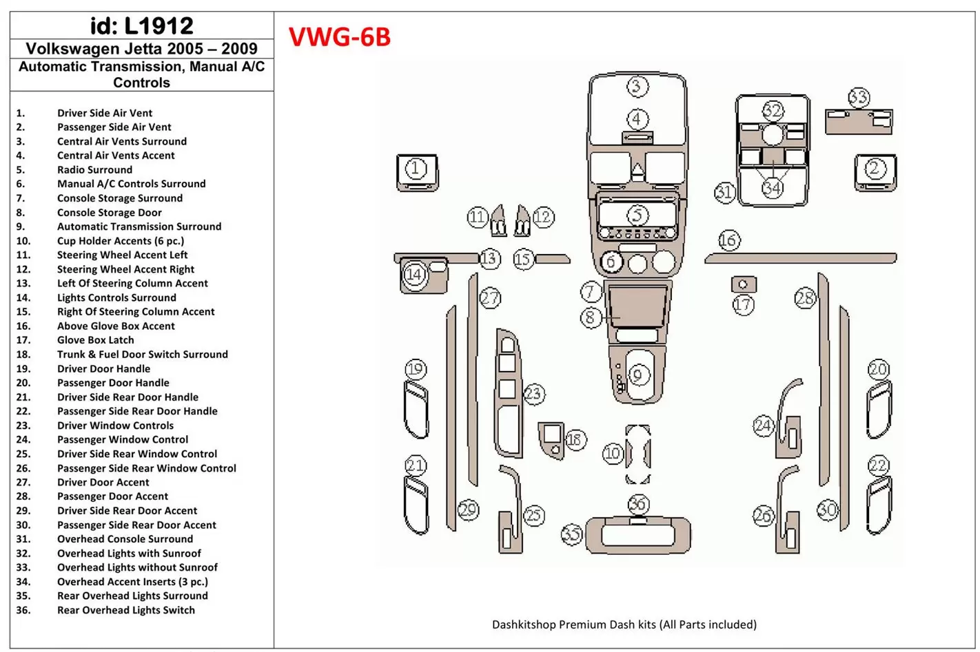 Volkswagen Jetta 2005-2009 Boîte automatique, boîte manuellebox AC Control BD Kit la décoration du tableau de bord - 1 - habilla