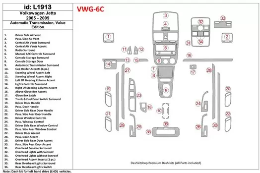 Volkswagen Jetta 2005-2009 Automatic Gear, Value Edition BD innenausstattung armaturendekor cockpit dekor - 1- Cockpit Dekor Inn