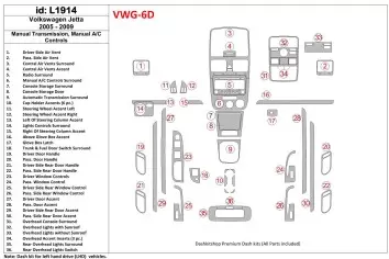 Volkswagen Jetta 2005-2009 Manual Trans, Aircondition Interior BD Dash Trim Kit