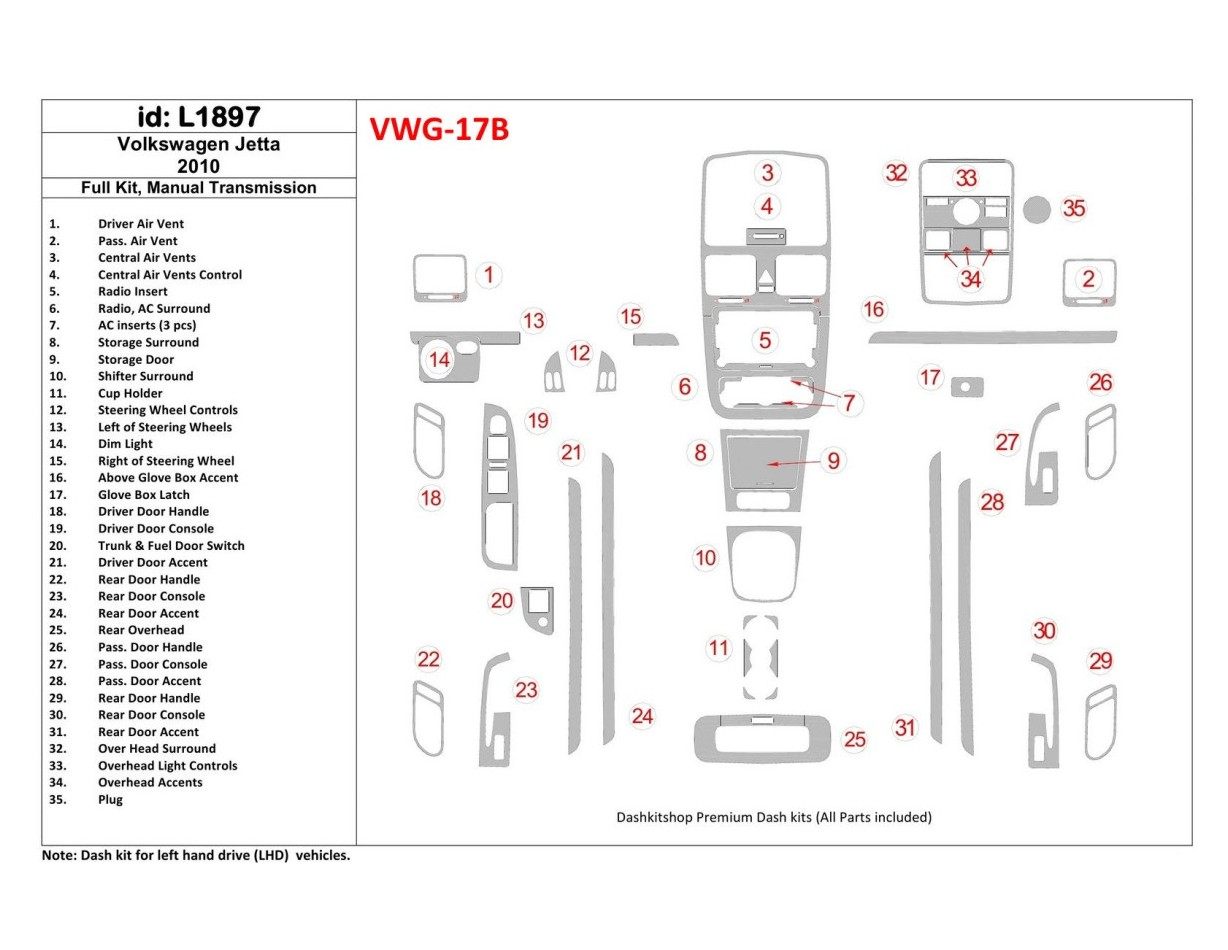 Volkswagen Jetta 2010-2010 Ensemble Complet, boîte manuelle Box BD Kit la décoration du tableau de bord - 1 - habillage decor de