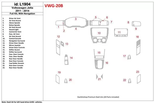 Volkswagen Jetta 2011-UP Full Set, With NAVI Cruscotto BD Rivestimenti interni