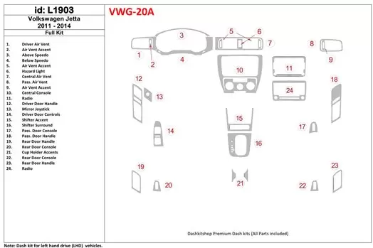 Volkswagen Jetta 2011-UP Full Set, Without NAVI Interior BD Dash Trim Kit