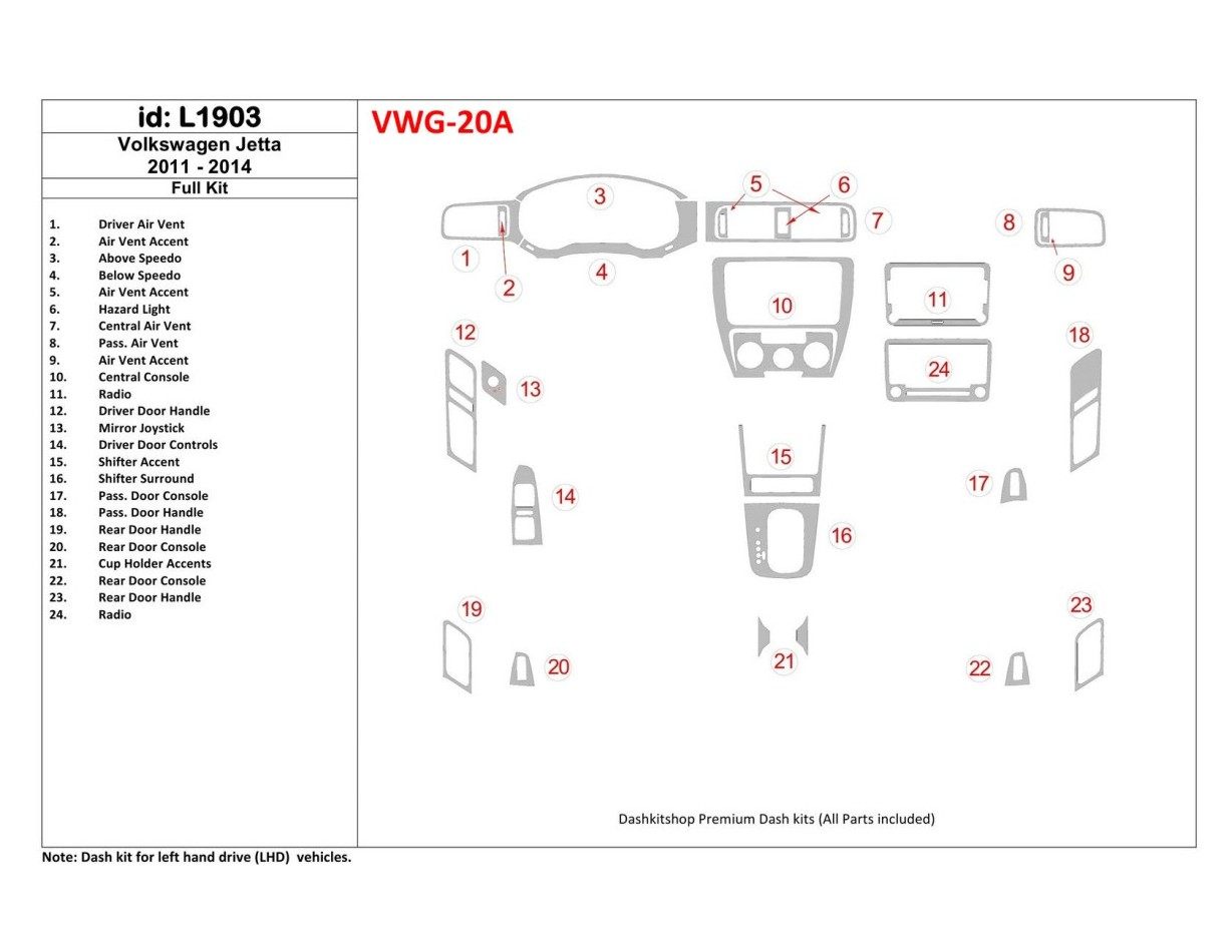 Volkswagen Jetta 2011-UP Voll Satz, Without NAVI BD innenausstattung armaturendekor cockpit dekor - 1- Cockpit Dekor Innenraum
