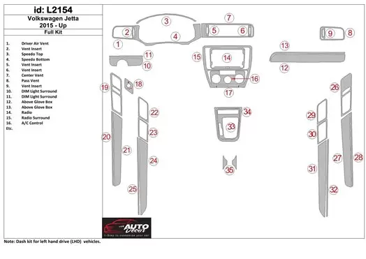 Volkswagen Jetta 2015-UP Full Set Cruscotto BD Rivestimenti interni