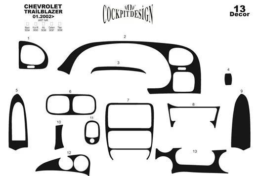 Chevrolet Trailblazer 2002 Mittelkonsole Armaturendekor Cockpit Dekor 13-Teilige - 1- Cockpit Dekor Innenraum